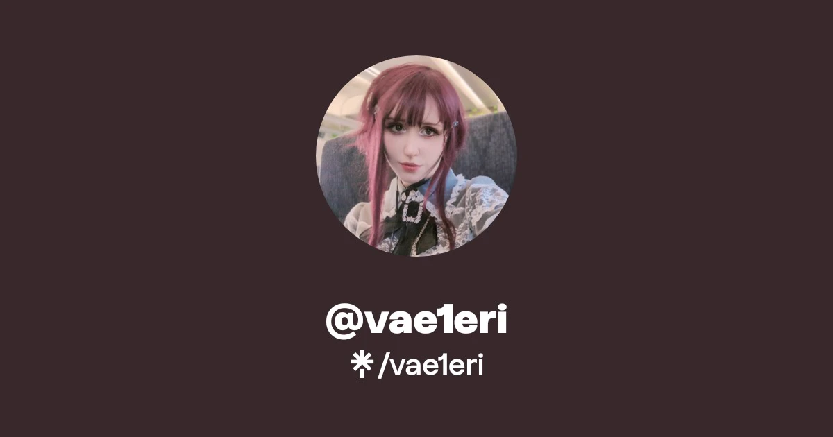 Linktree profile card for @vae1eri showing a circular pink-haired portrait and the public handle