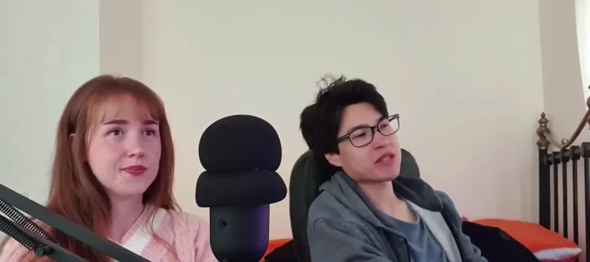 A woman identified by the Reddit post as Sunny seated on camera beside Daniel with a microphone between them