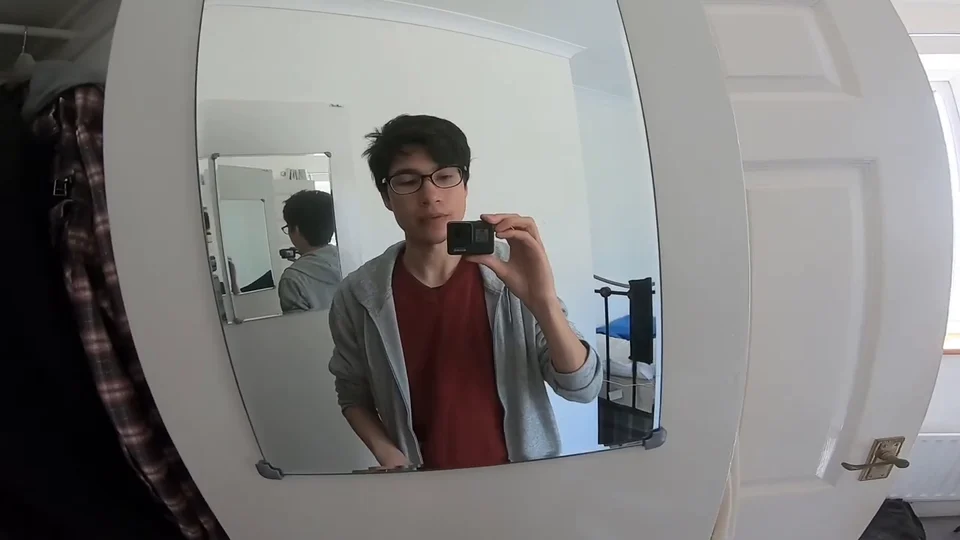 An on-camera participant filming himself in a mirror during the April 2019 Turkish Girl retelling